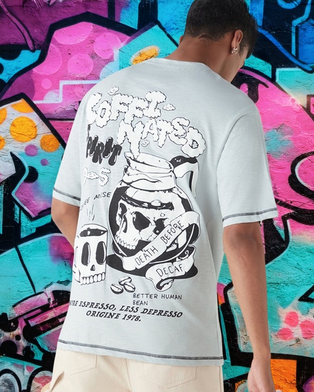 Shop Men's Glacier Gray Coffinated Graphic Printed Oversized T-shirt-Front