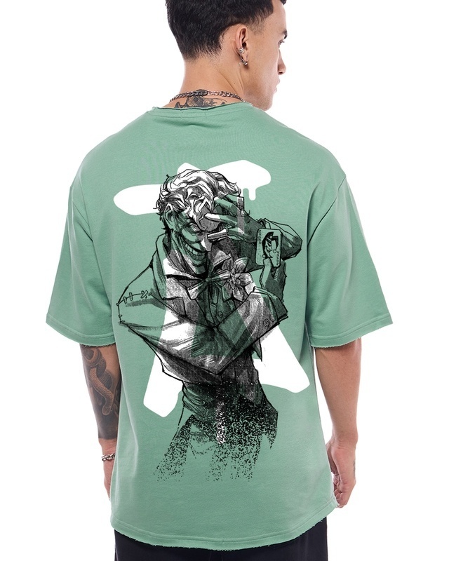 Shop Men's Granite Green Joker Card Graphic Printed Oversized T-shirt-Front