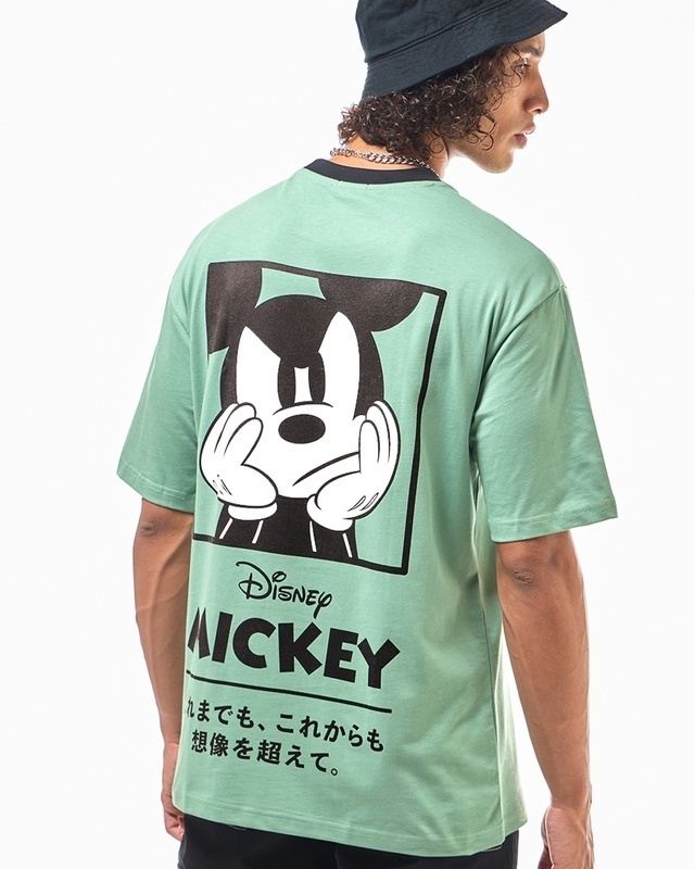 Shop Men's Granite Green Mickey Mouse Graphic Printed Oversized T-shirt-Front