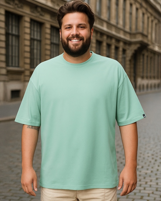 Men's Granite Green Oversized Plus Size T-shirt-Front Bewakoof Shop Men's Granite Green Oversized Plus Size T-shirt-Front