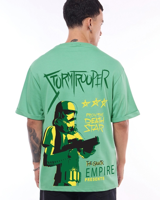Men's Granite Green Storm Trooper Graphic Printed Oversized T-shirt-Front Bewakoof Shop Men's Granite Green Storm Trooper Graphic Printed Oversized T-shirt-Front