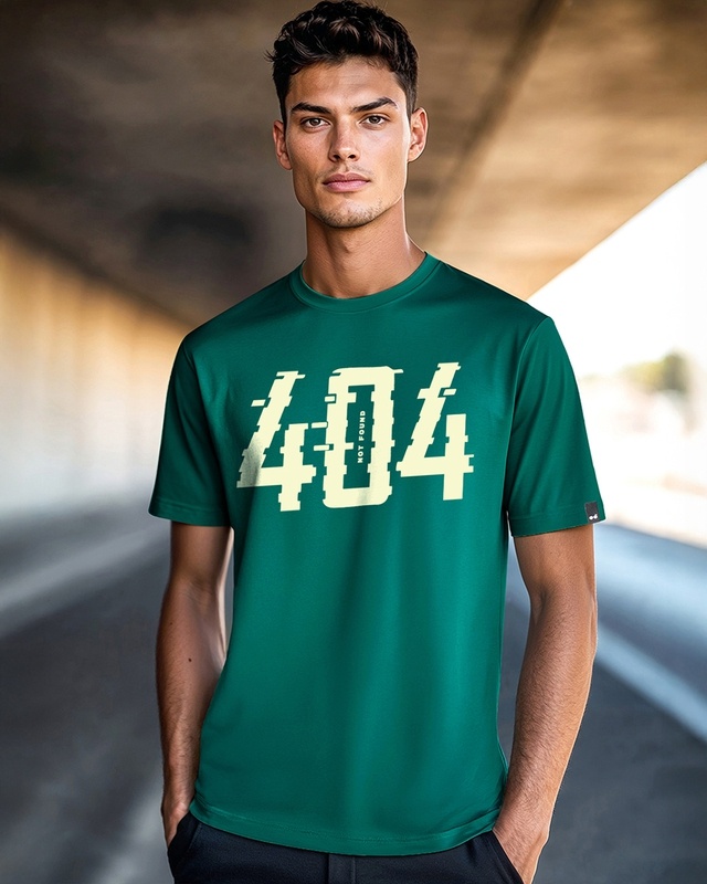 Shop Men's Green 404 Not Found Typography T-shirt-Front