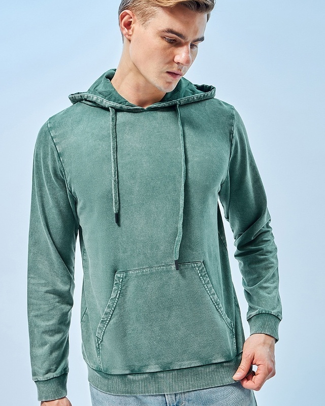 Shop Men's Green Acid Wash Hoodies-Front