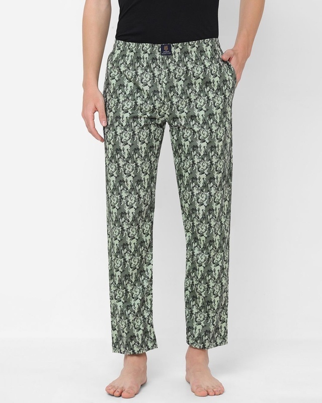 Shop Men's Green All Over Printed Cotton Lounge Pants-Front