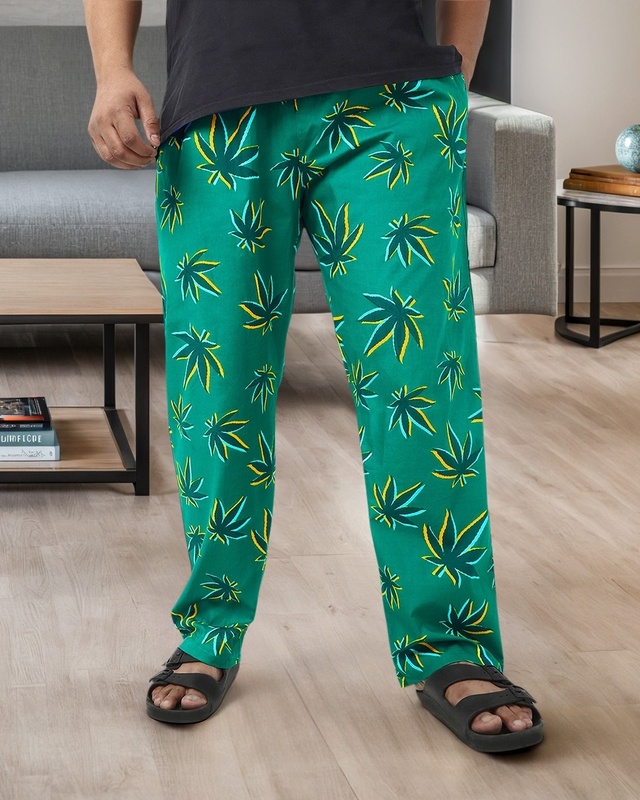 Shop Men's Green All Over Printed Plus Size Pyjamas-Front
