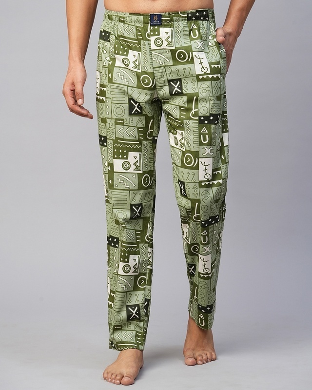 Shop Men's Green All Over Printed Pyjamas-Front