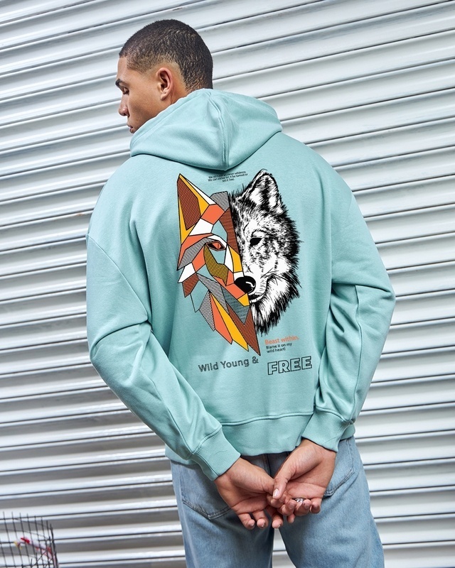 Shop Men's Green Beast Within Graphic Printed Oversized Hoodies-Front