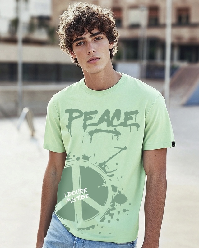 Shop Men's Green Bird Egg Green Peace Vibe Graphic Printed T-shirt-Front