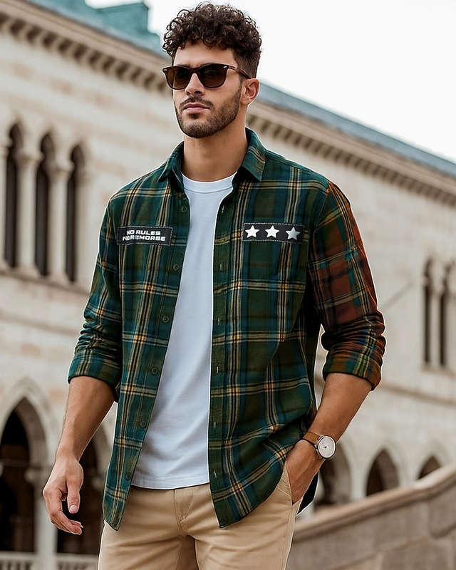 Shop Men's Green & Black Checked Shirt-Front