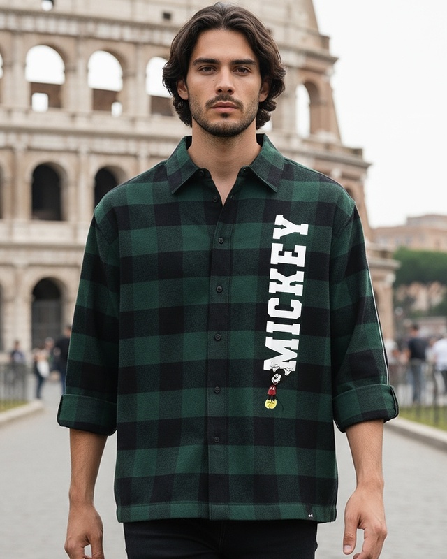 Shop Men's Green & Black Hang Checked Oversized Shirt-Front