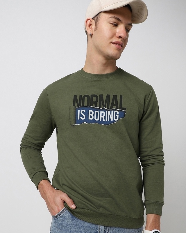 Men's Green Boring Normal Typography Sweatshirt