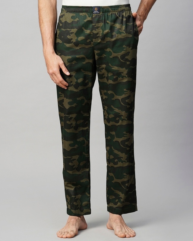 Shop Men's Green Camouflage Printed Pyjamas-Front