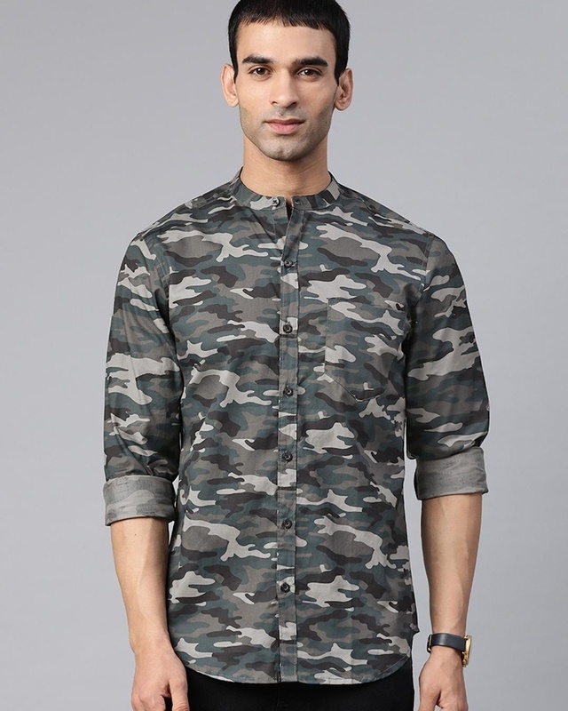 Shop Men's Green Camouflage Shirt-Front