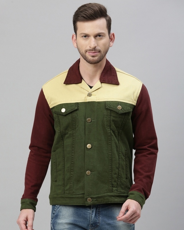 Shop Men's Green Color Block Slim Fit Jacket-Front