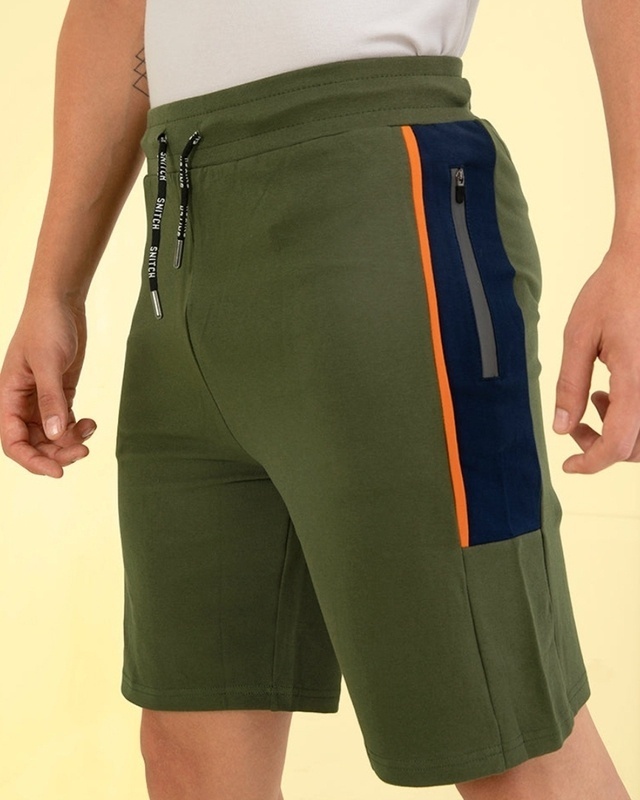 Shop Men's Green Color Block Sports Shorts-Front