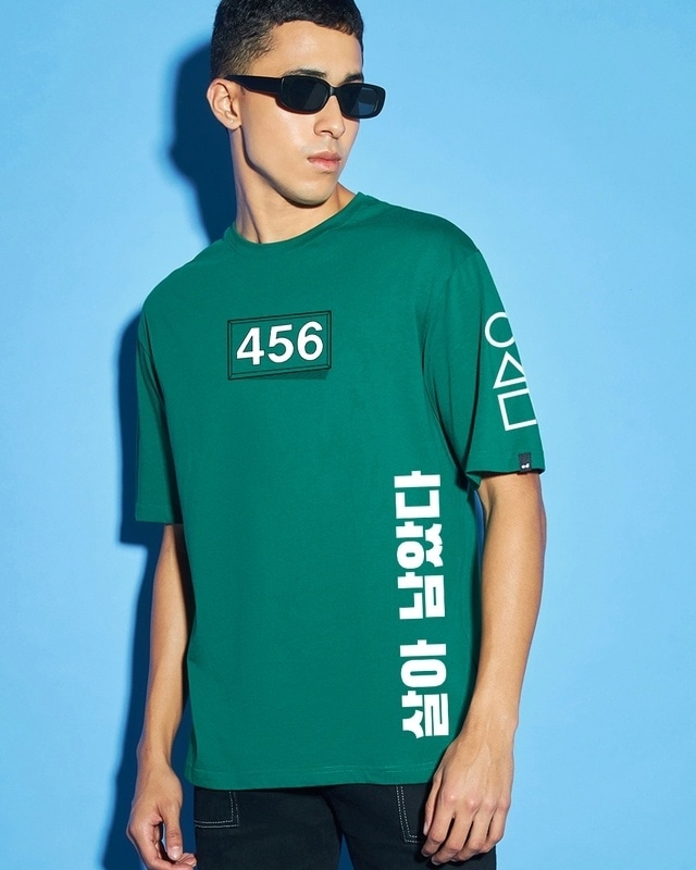 Shop Men's Green Contestants Graphic Printed Oversized T-shirt-Front