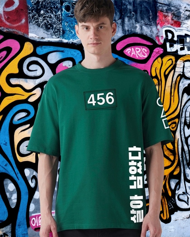 Shop Men's Green Contestants Graphic Printed Oversized T-shirt-Front