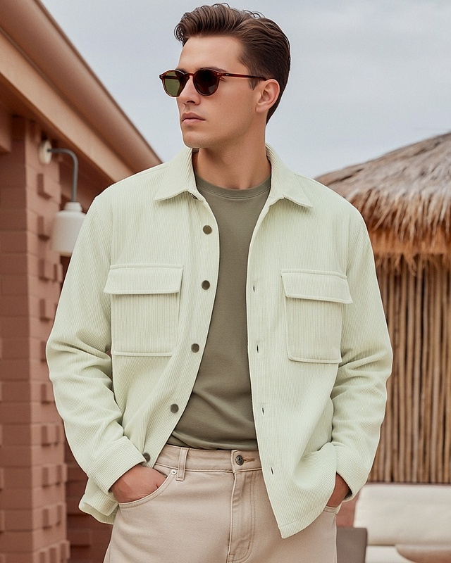 Shop Men's Green Corduroy Jacket-Front