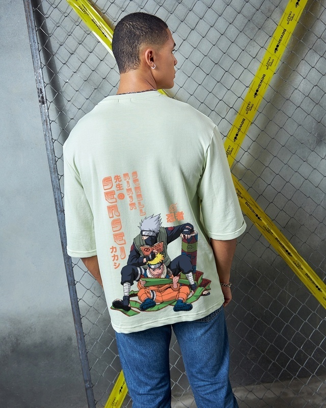 Shop Men's Green Sensei Graphic Print Oversized T-shirt-Front
