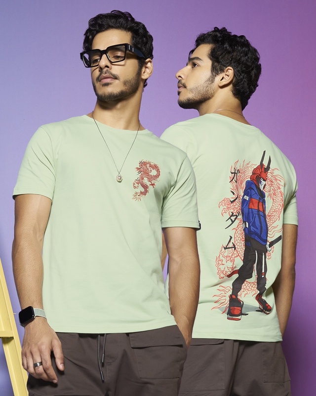 Shop Men's Green Cyber Samurai Graphic Printed T-shirt-Front