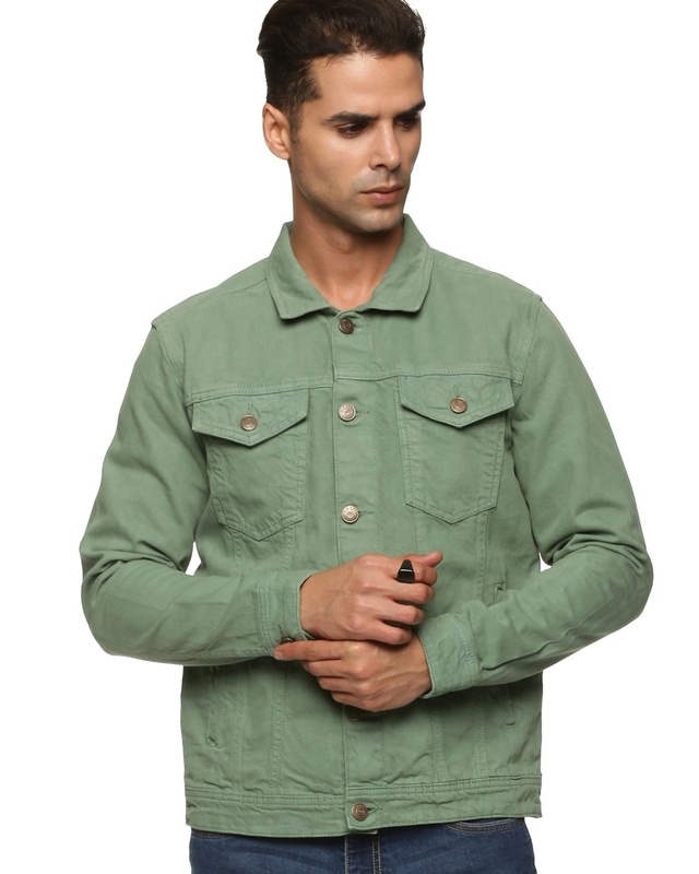 Shop Men's Green Denim Jacket-Front