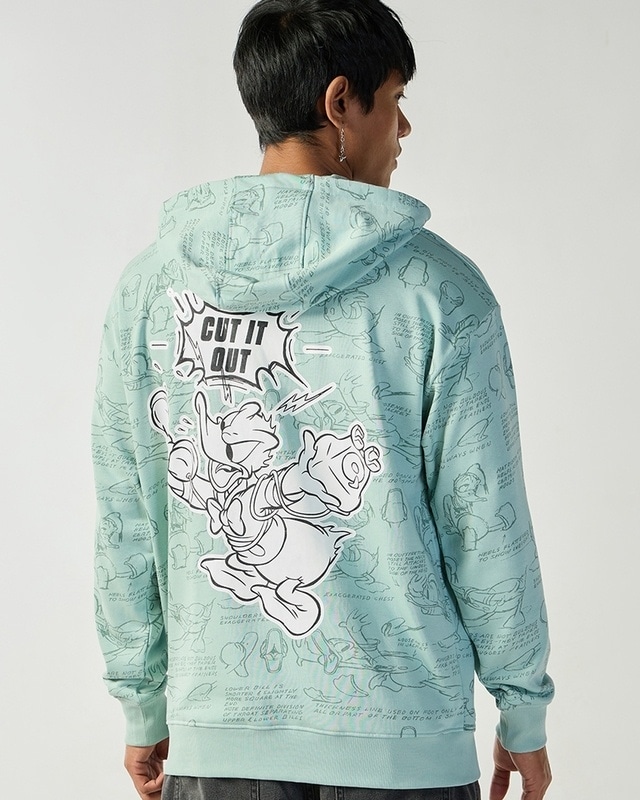 Shop Men's Green Donald Duck Graphic Printed Oversized Plus Size Hoodies-Front