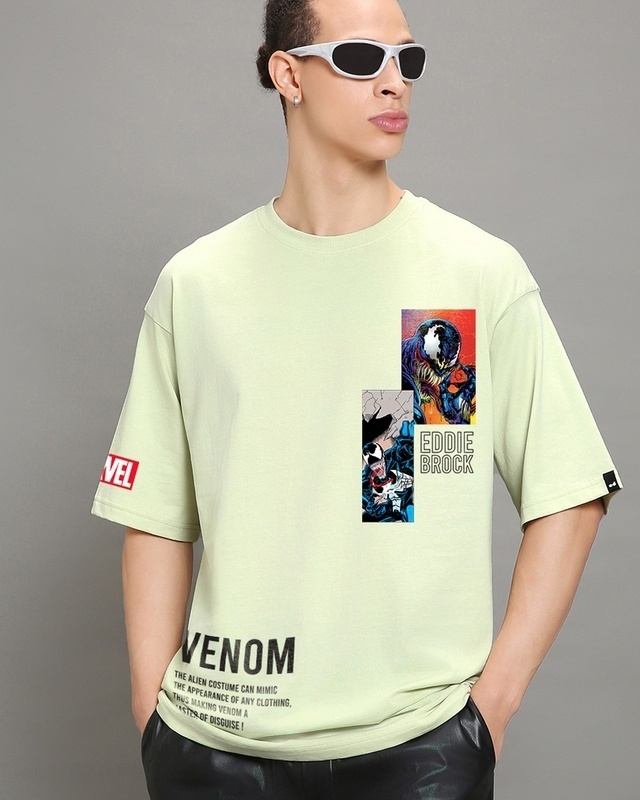 Shop Men's Green Eddie Brock Graphic Printed Oversized T-shirt-Front