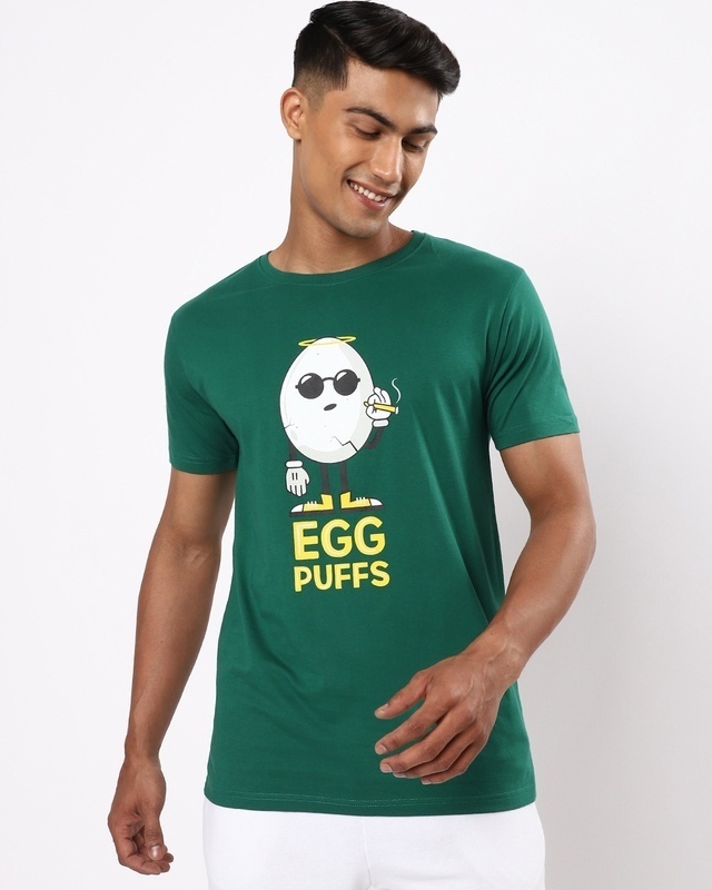 Shop Men's Green Egg Puffs T-shirt-Front