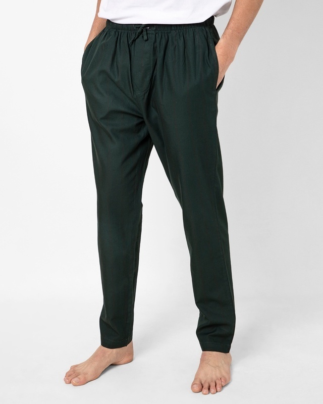 Shop Men's Green Elasticated Cotton Relaxed Fit Pyjamas-Front