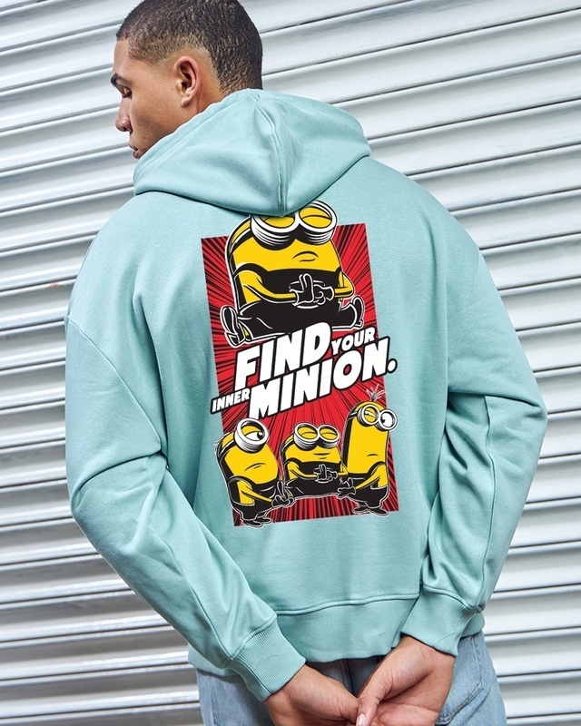 Men's Green Find Your Inner Minion Graphic Printed Oversized Hoodies