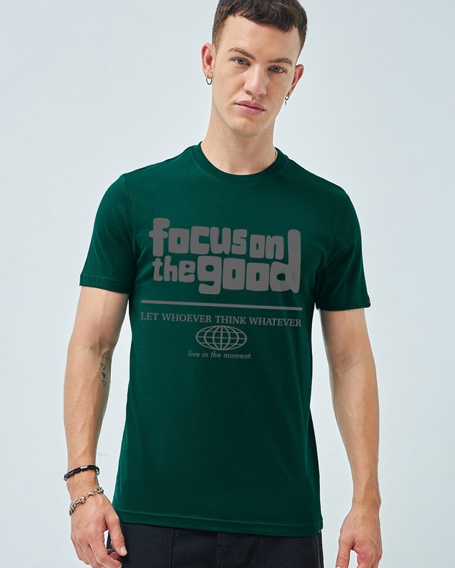 Shop Men's Green Focus Typography T-shirt-Front