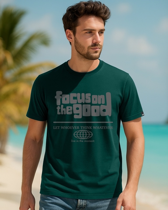 Shop Men's Green Focus Typography T-shirt-Front