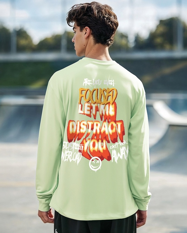 Men's Green Focused Typography Oversized T-shirt