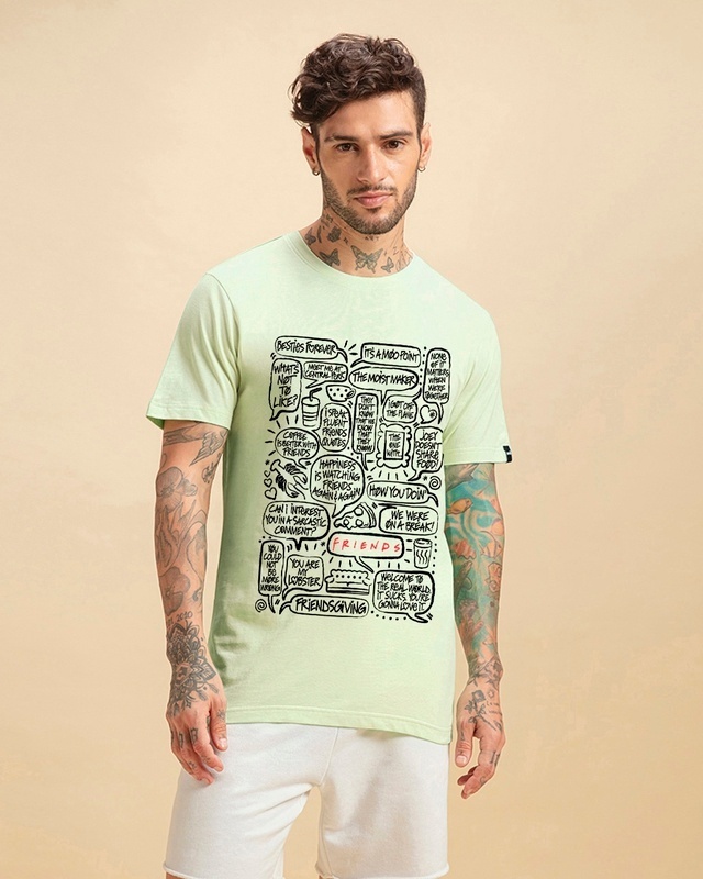Shop Men's Green Friends Dialogues Graphic Printed T-shirt-Front