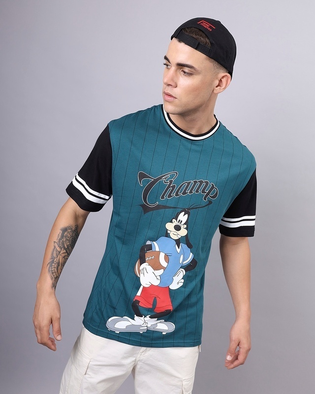 Shop Men's Green Goofy Champ Graphic Printed Oversized T-shirt-Front