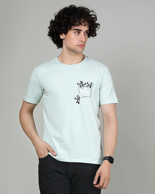 Shop Men's Mint Green Hanging Panda Graphic Printed T-shirt-Front