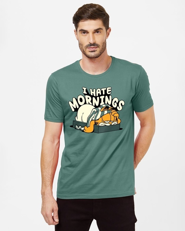 Shop Men's Green I Hate Mornings Graphic Printed T-shirt-Front