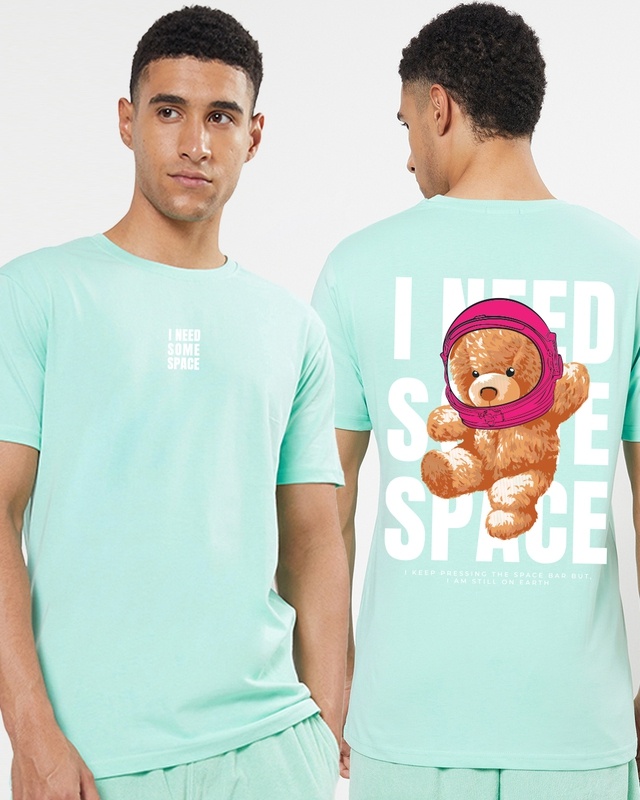 Shop Men's Green I Need Some Space Teddy Graphic Printed T-shirt-Front