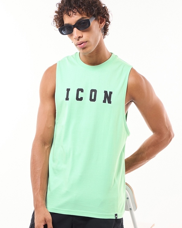 Shop Men's Green Icon Typography Oversized Vest-Front