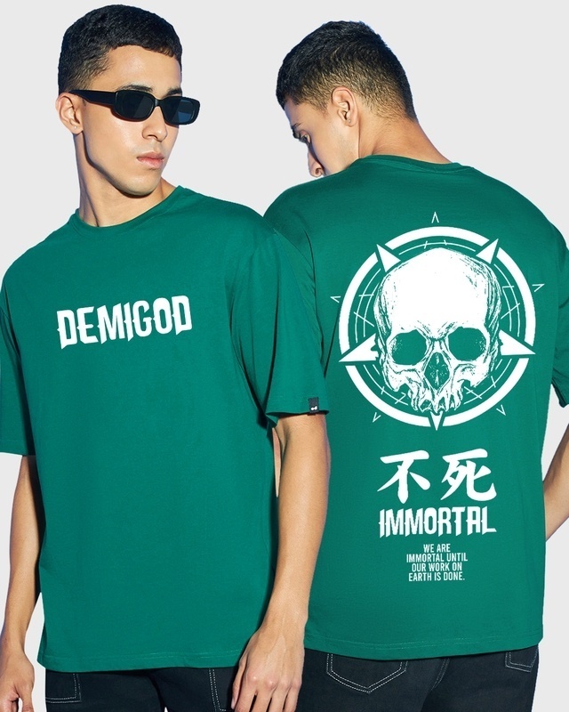 Shop Men's Green Immortal Graphic Printed Oversized T-shirt-Front