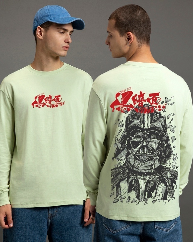 Shop Men's Green Join The Dark Side Graphic Printed Oversized T-shirt-Front