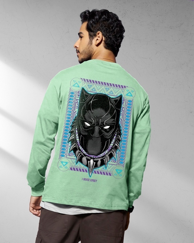 Shop Men's Green King Black Panther Graphic Printed Oversized T-shirt-Front