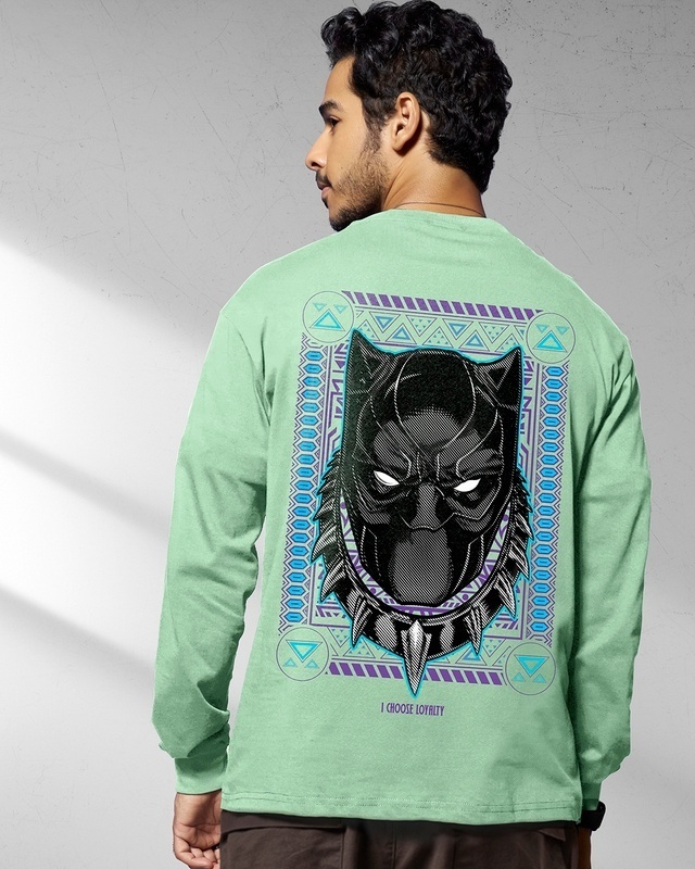 Shop Men's Green King Black Panther Graphic Printed Oversized T-shirt-Front