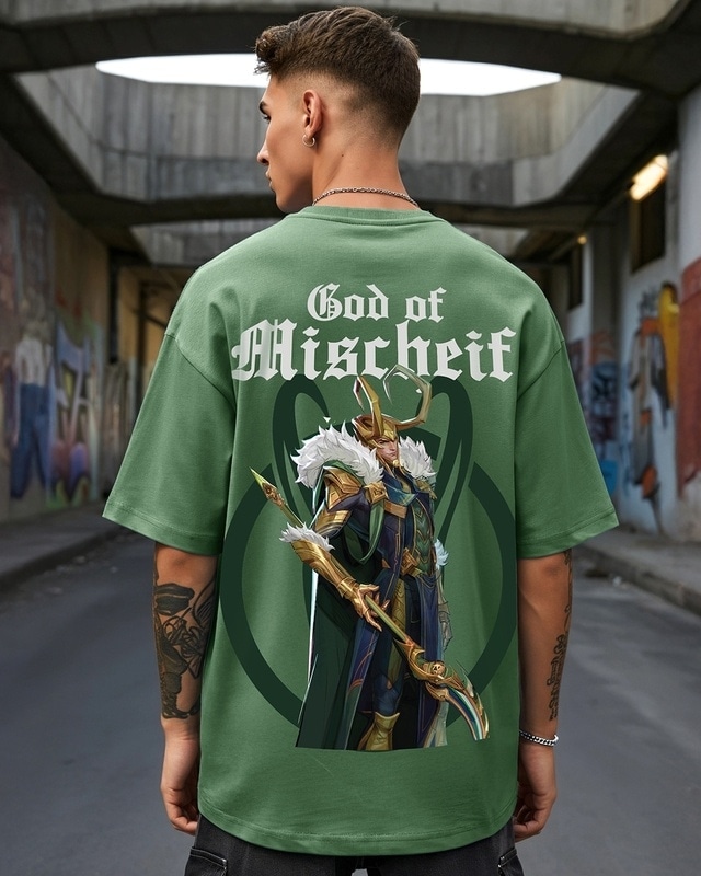 Shop Men's Green Loki Graphic Printed Oversized T-shirt-Front