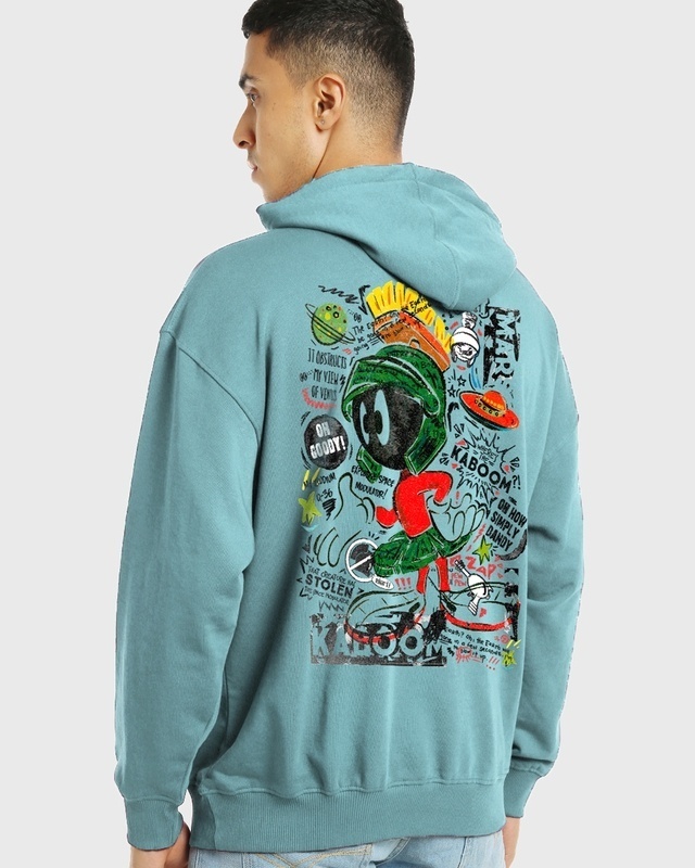 Shop Men's Green Marvin Graphic Printed Oversized Hoodies-Front