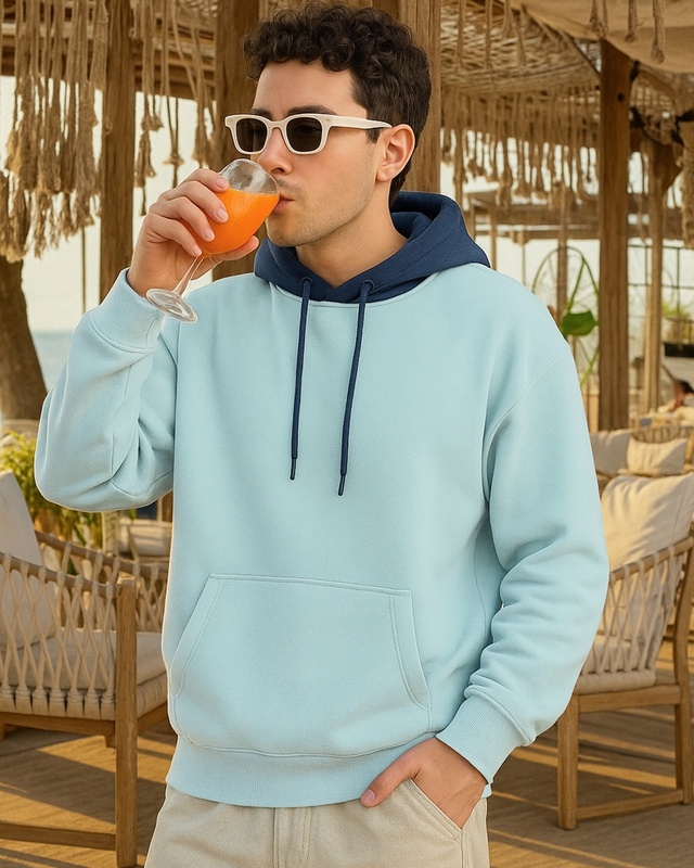 Men's Green & Navy Blue Oversized Hoodies-Front Bewakoof Shop Men's Green & Navy Blue Oversized Hoodies-Front