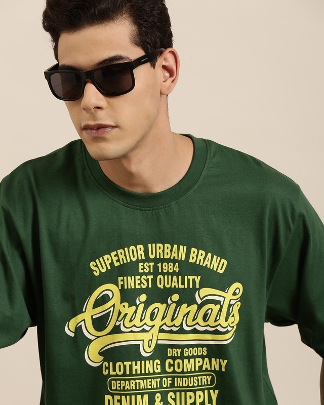 Shop Men's Green Originals Typography Oversized T-shirt-Front