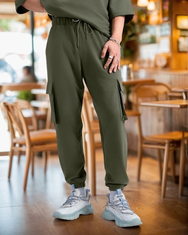 Shop Men's Green Oversized Cargo Joggers-Front