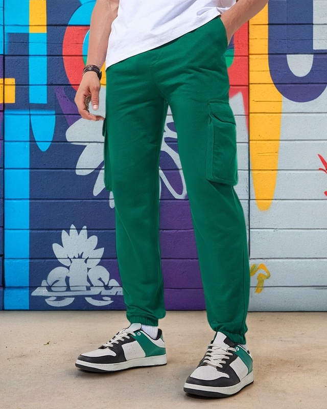 Shop Men's Green Oversized Cargo Joggers-Front