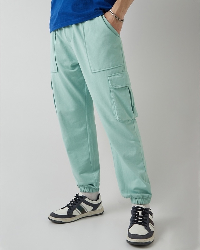 Shop Men's Green Oversized Cargo Joggers-Front